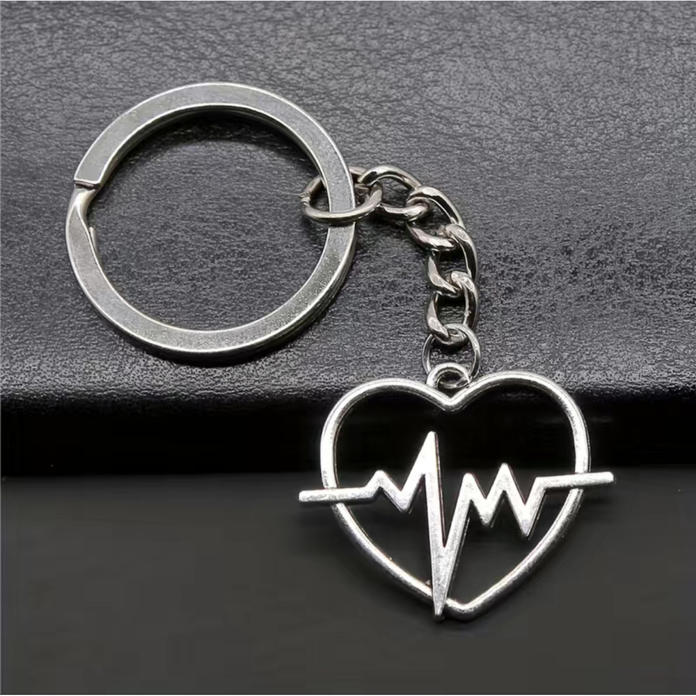 3/$25 Electrocardiogram Heart Beat Stainless Steel Keychain NEW